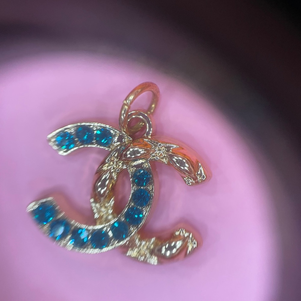 CHANEL Gold and Blue Necklace Pendant